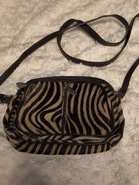 Valentina Zebra Print Crossbody Bag - Black & Tan